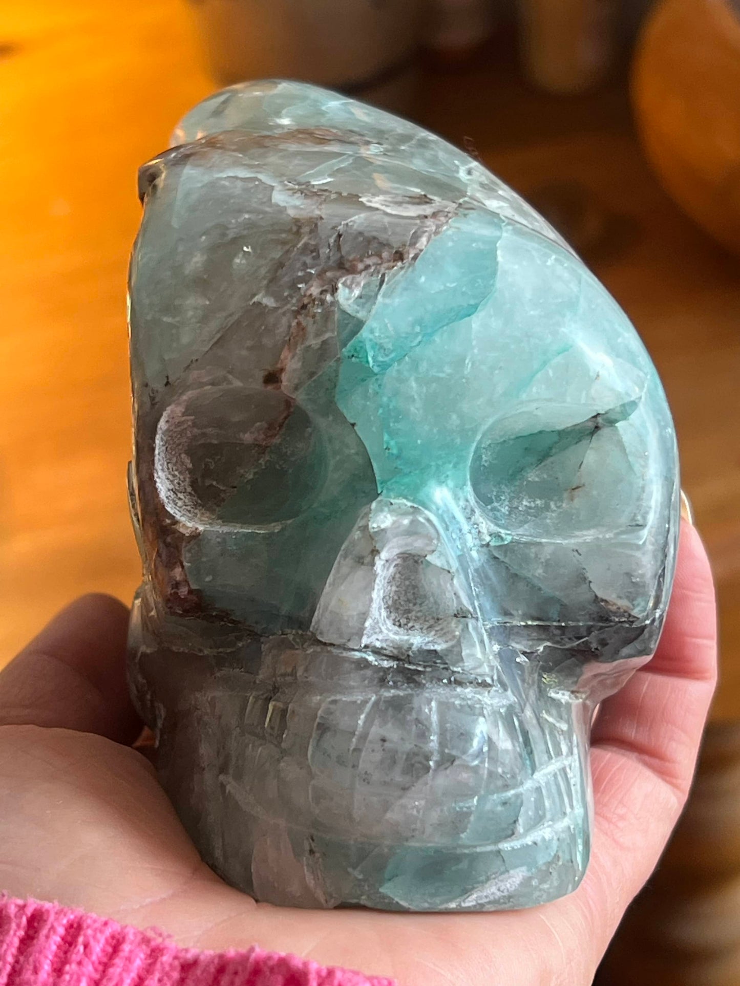 Chrysocolla L Traveler Skull/ kristallen schedel
