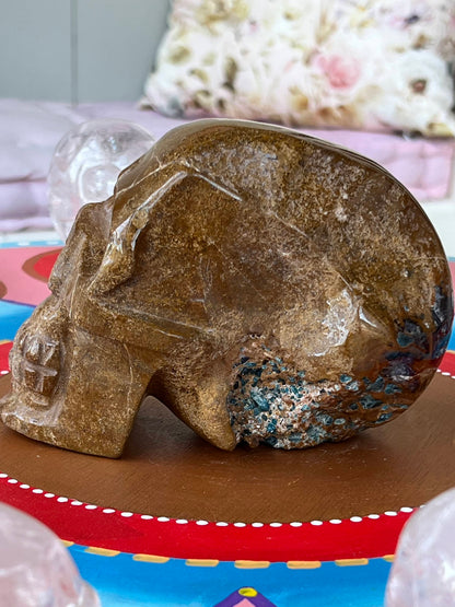 Blauwe Apatiet met Jaspis L Skull/ kristallen schedel
