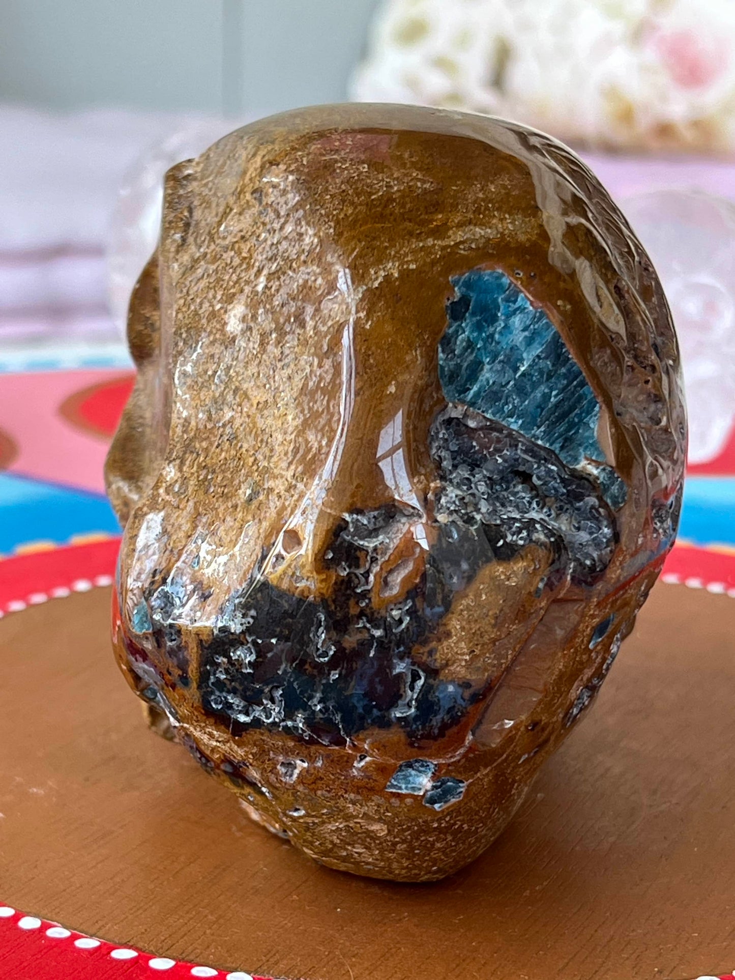 Blauwe Apatiet met Jaspis L Skull/ kristallen schedel